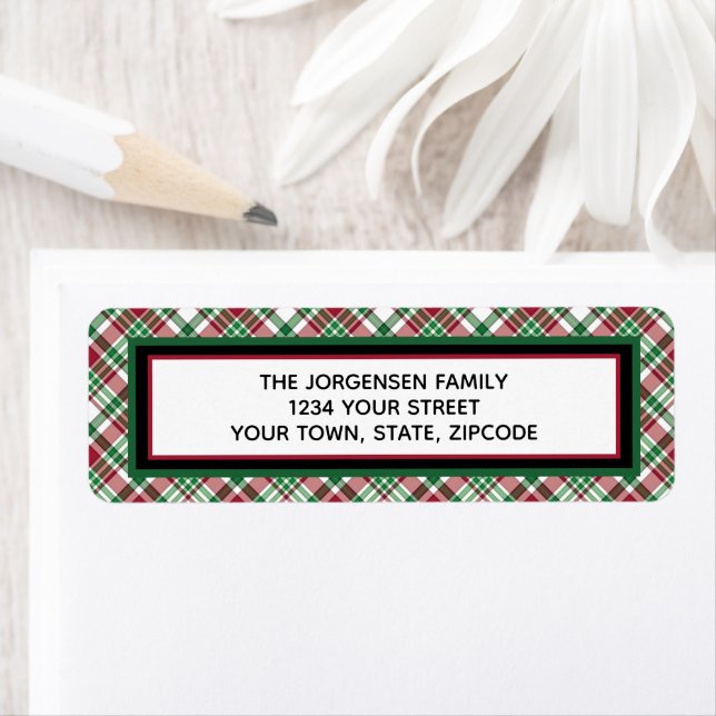 Red & Green Tartan Plaid Holiday Return Address Label (Insitu)