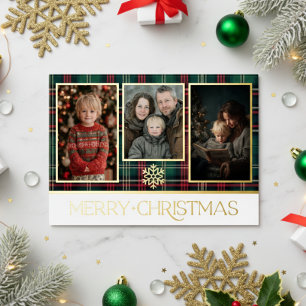 Red & Green Tartan Plaid Merry Christmas Photo Foil Holiday Card