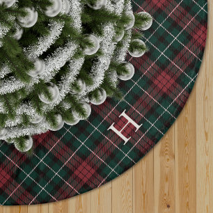Red & Green Tartan Plaid Monogram Brushed Polyester Tree Skirt
