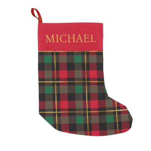 Red Green Tartan Plaid Personalized Small Christmas Stocking