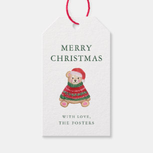 Red Green Tartan Plaid Teddy Christmas Gift Tags