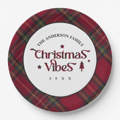 Red  Green Tartan Wonderland Christmas Vibes Paper Plates