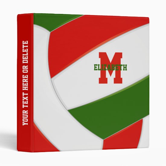 red green team colors girls boys volleyball 3 ring binder