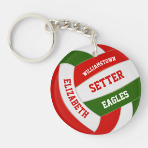 red green team colors girls boys volleyball keychain