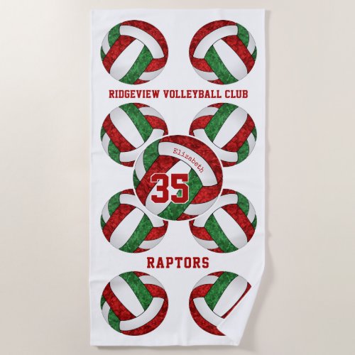 red green team colors name girly volleyballs  beach towel