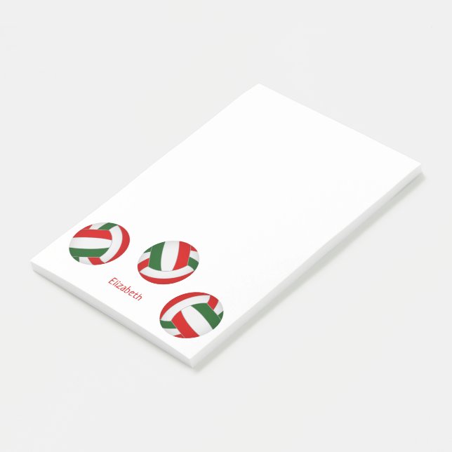red green team colors personalized volleyball post-it notes (Angled)