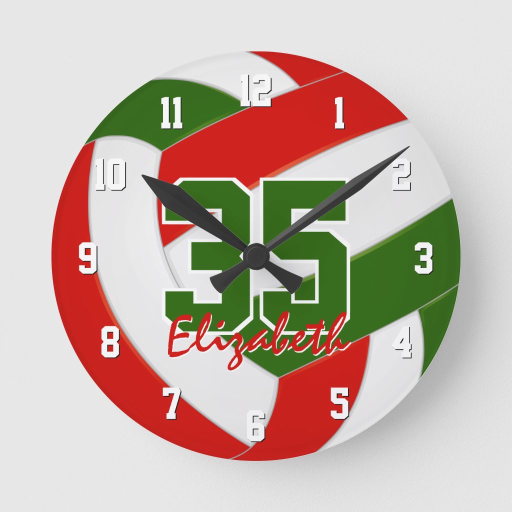 red green team colors personalized volleyball round clock