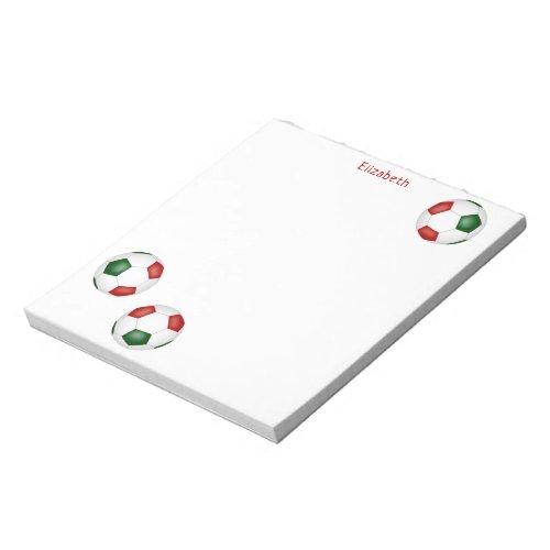 red green team colors soccer balls personalized notepad