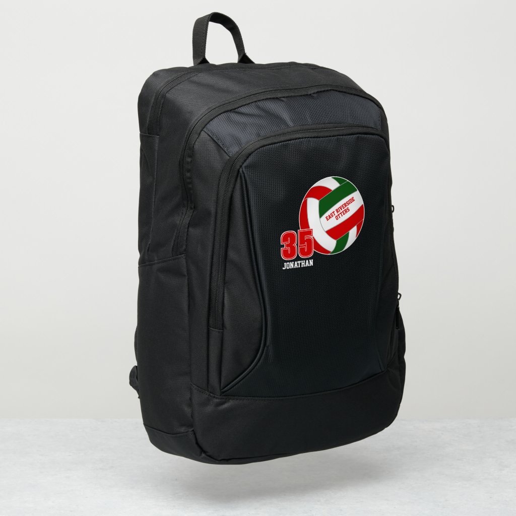 red green team colors student athlete volleyball backpack