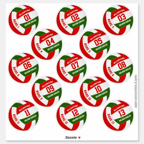 red green team colors volleyball players names sticker