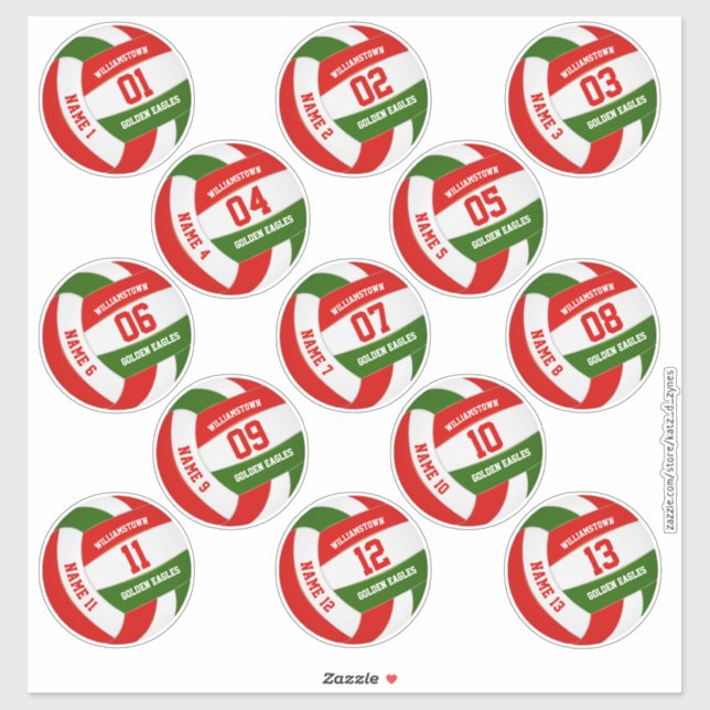 red green team colors volleyball players names sticker (Sheet)