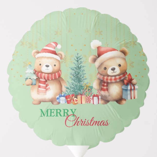 Red Green teddy Bear Santa Merry Christmas Party  Balloon (Front)