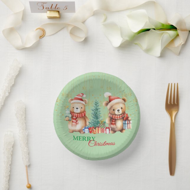 Red Green teddy Bear Santa Merry Christmas Party  Paper Bowls (Wedding)