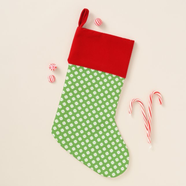 Red & green tennis ball pattern Christmas stocking (Front)