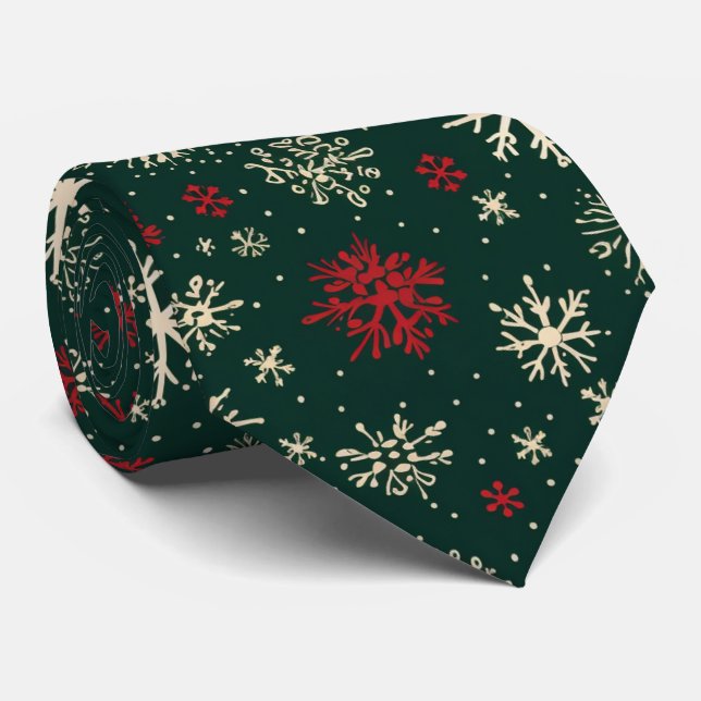 red green tiled pattern Christmas snowflakes  Neck Tie (Rolled)