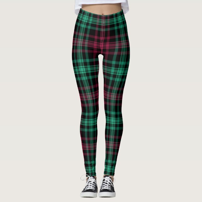 Red Green Trendy Plaid Women's Leggings (Front)