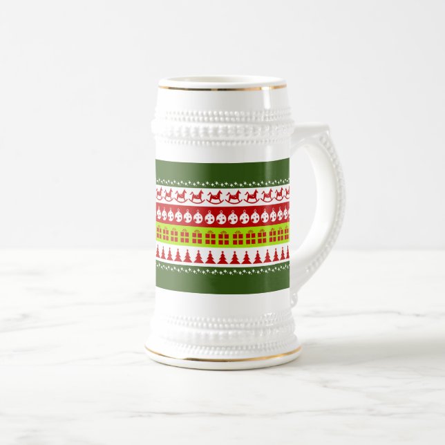 Red Green Ugly Christmas Sweater Festive Clipart Beer Stein (Front Right)