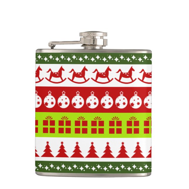 Red Green Ugly Christmas Sweater Festive Clipart Flask (Front)