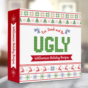 Red Green Ugly Christmas Sweater Recipe Cookbook 3 Ring Binder