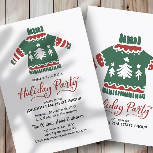 Red  Green Ugly Sweater Holiday Party Invitation
