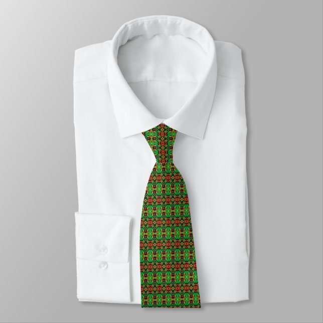Red & Green Unique Pattern Neck Tie (Tied)