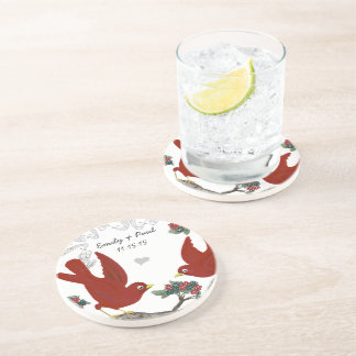 Red & Green Vintage Love Birds Coasters