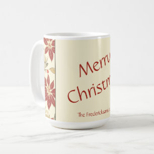 Red Green Vintage Poinsettias Christmas Coffee Mug