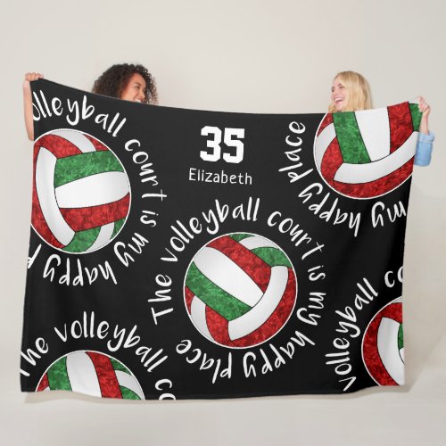 Red green volleyball court my happy place mantra  fleece blanket