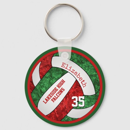 red  green volleyball keychain w school team name