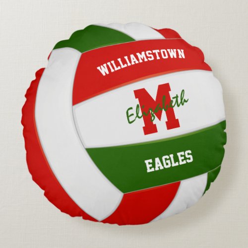 red green volleyball sports team colors round pillow