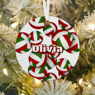 red green volleyballs w athlete name keepsake metal ornament