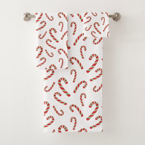 Red Green Watercolor Candy Cane Pattern 2  Bath Towel Set