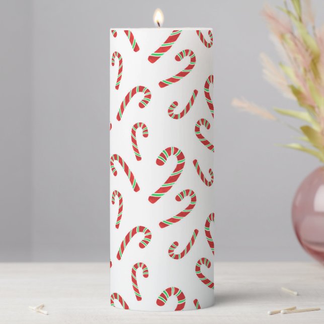 Red, Green Watercolor Candy Cane Pattern 2 Pillar Candle (In Situ)