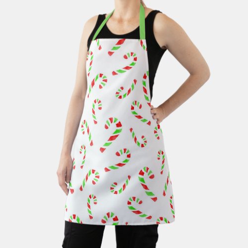 Red Green Watercolor Candy Cane Pattern  Apron