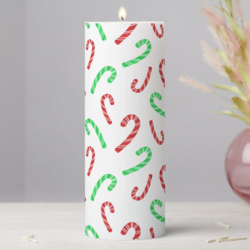 Red Green Watercolor Candy Cane Pattern Pillar Candle