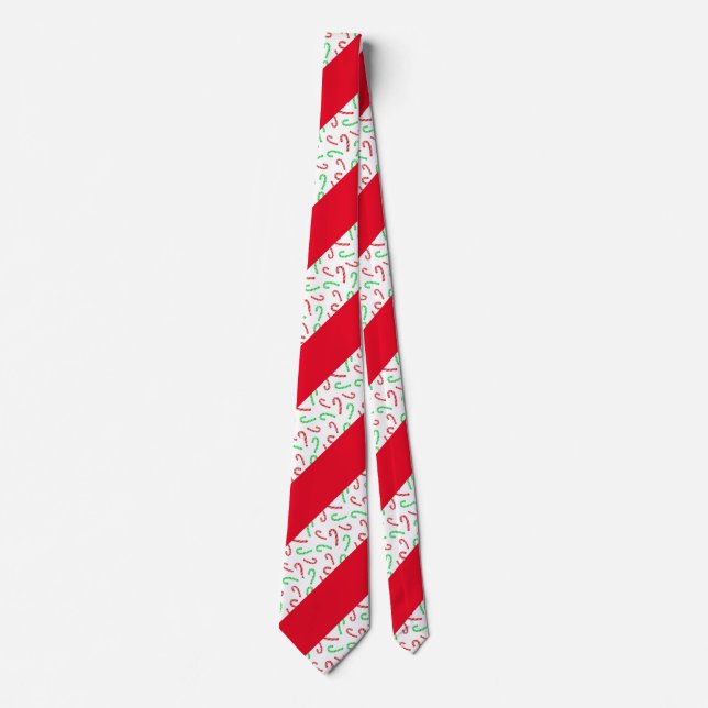 Red & Green Watercolor Candy Cane Striped Pattern Neck Tie (Front)