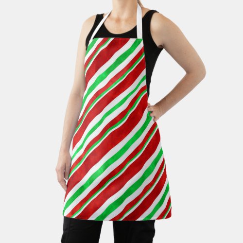 Red Green Watercolor Candy Cane Stripes 2    Apron