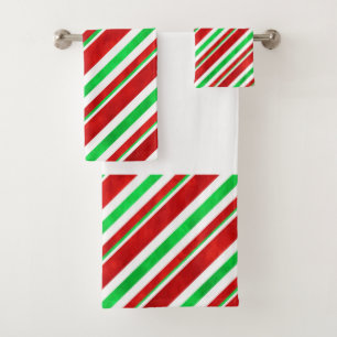 Red Green Watercolor Candy Cane Stripes 2  Bath Towel Set