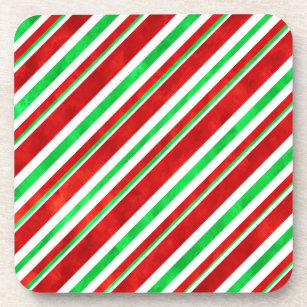 Red Green Watercolor Candy Cane Stripes 2  Beverage Coaster