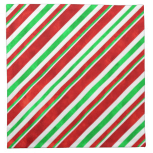 Red Green Watercolor Candy Cane Stripes 2 Cloth Napkin