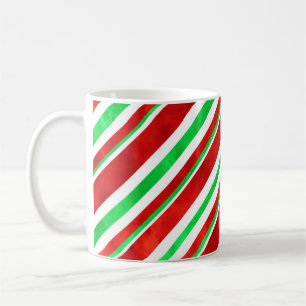 Red Green Watercolor Candy Cane Stripes 2 Coffee Mug