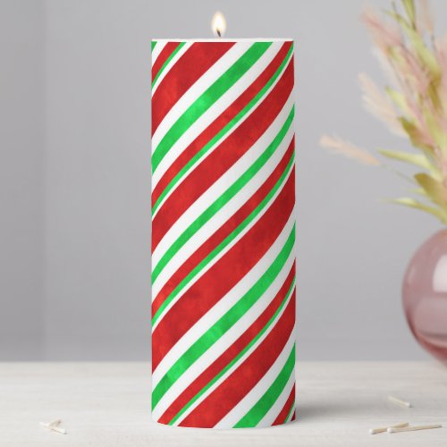 Red Green Watercolor Candy Cane Stripes 2    Pillar Candle