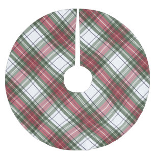 Red Green Watercolor Christmas Plaid Tree Skirt