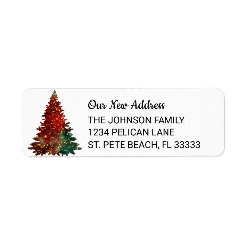 Red Green Watercolor Christmas Tree New Address Label