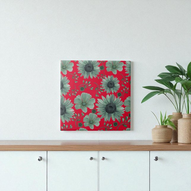 Red Green Watercolor Floral  Ceramic Tile (Creator Uploaded)