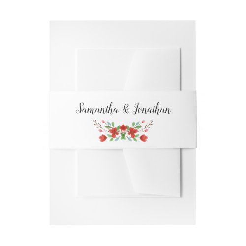 Red  Green Watercolor Floral Elegant Wedding Invitation Belly Band