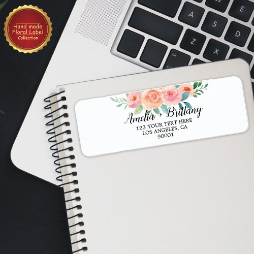 Red Green Watercolor Floral Return Address Label