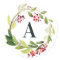Red + green watercolor foliage initial Christmas