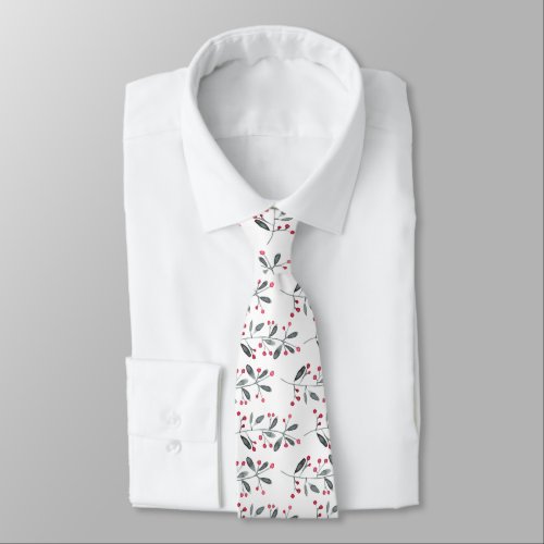 Red  Green Watercolor Holly Branch Winter Holiday Neck Tie