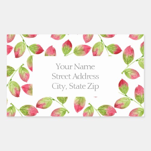 Red  Green Watercolor Leaves Pattern 2 Labels